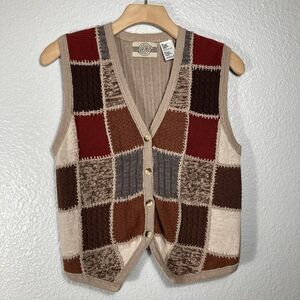 Vintage Denim Republic Sweater Vest M Patchwork Cabincore Boho Hippie Western